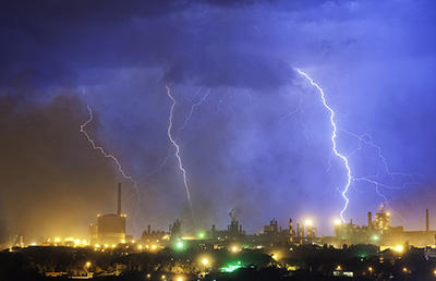 Storm in a city by night